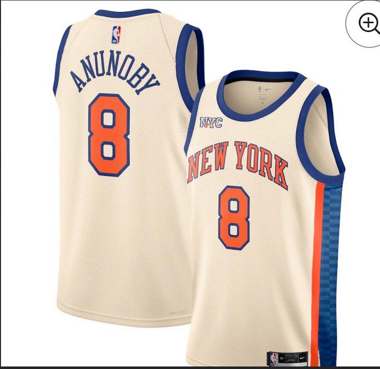 Men New York Knicks #8 Anunoby cream Nike jersey